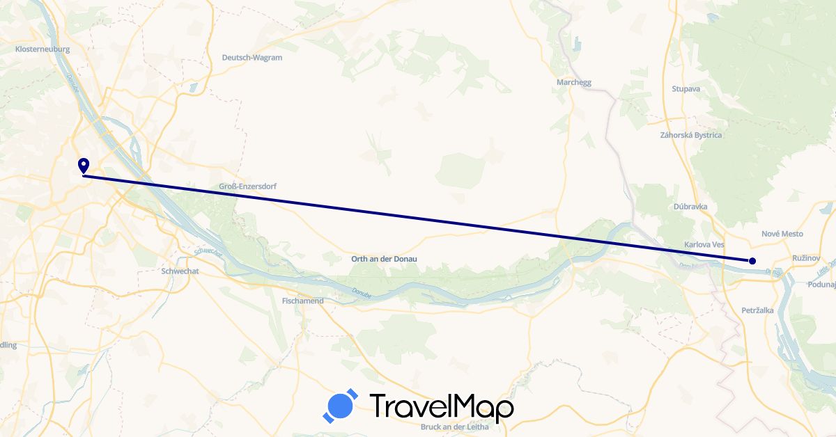 TravelMap itinerary: driving in Austria, Slovakia (Europe)